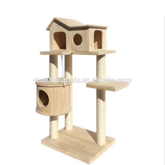 Modern cat tree high quality wooden cat activity shelf strong scratching posts